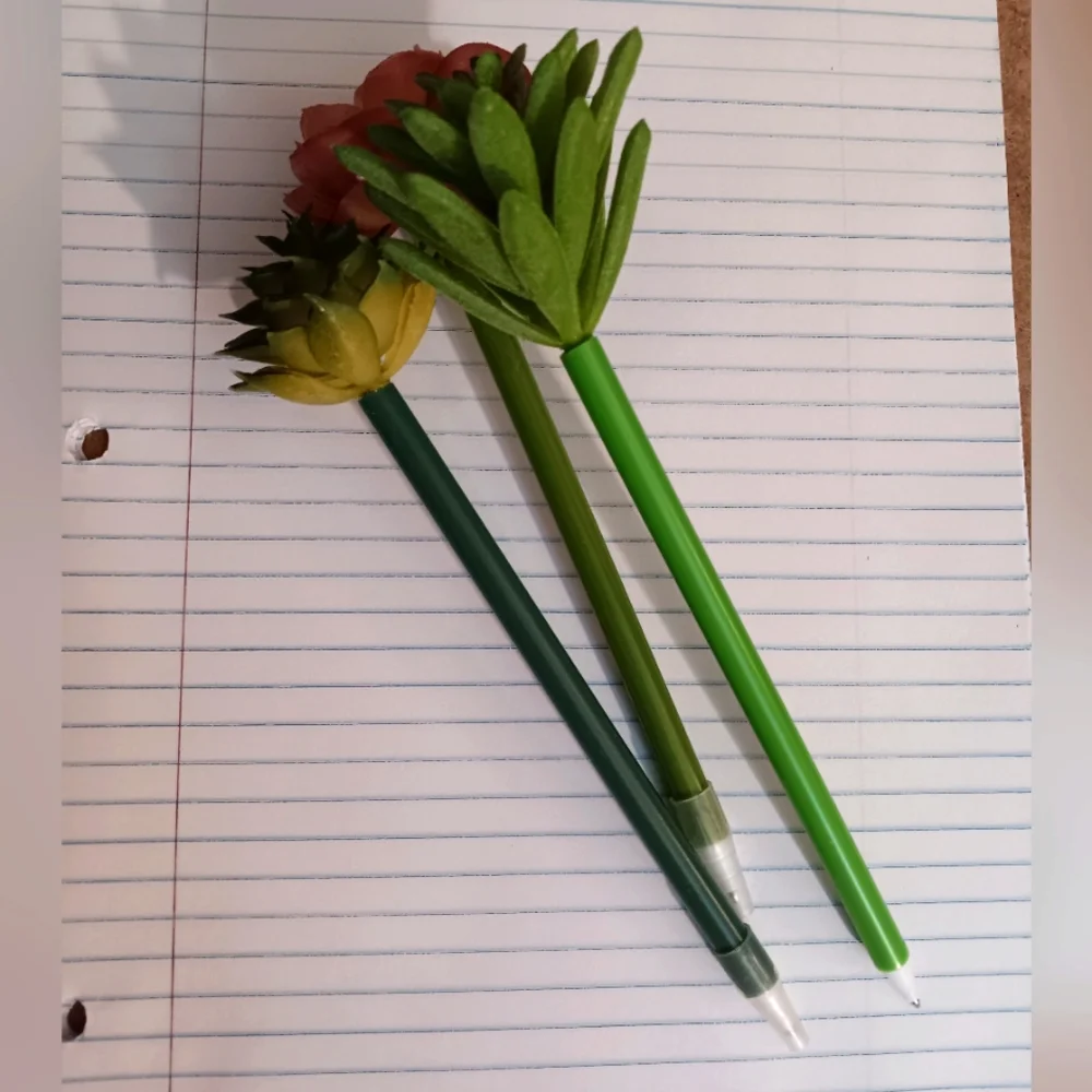 3 Floral Succulant Plant Decorative Fun Pen Set